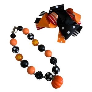 Fall Necklace & Bow Bundle • Halloween 🎃 Bauble/Bubblegum Necklace • Beaded